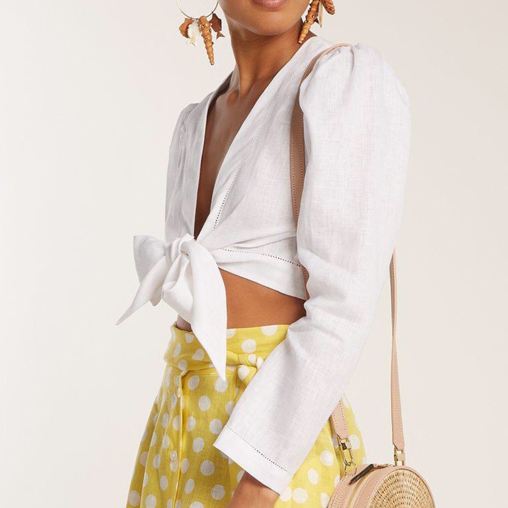 Lisa Marie Fernandez Blue Linen Tie-Front Crop Top